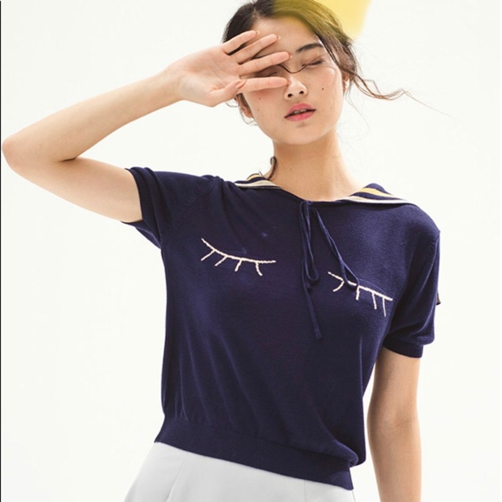 SOLD - Miss Patina Flitter Flutter Top in Navy